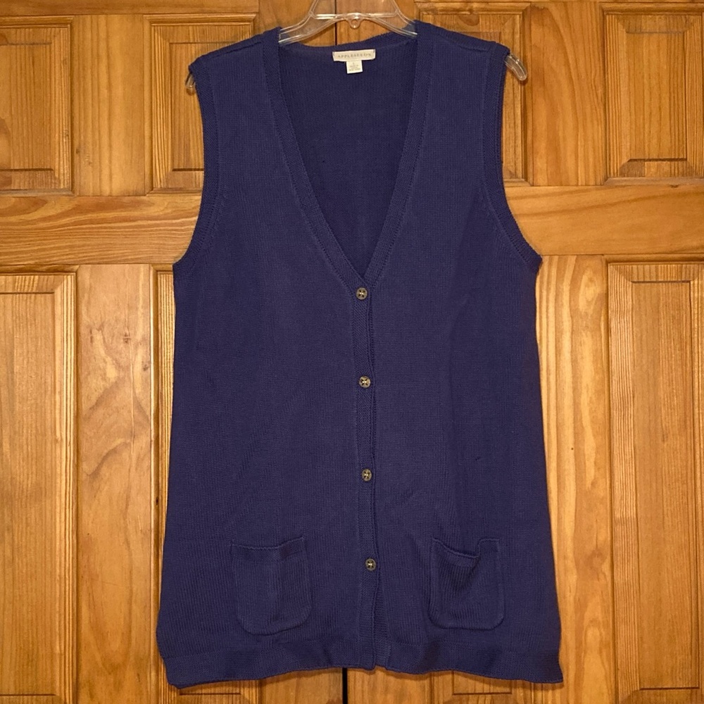 NWOT Appleseed's Vintage 90s Sleeveless Knit Sweater Vest Navy Blue Size L Large
